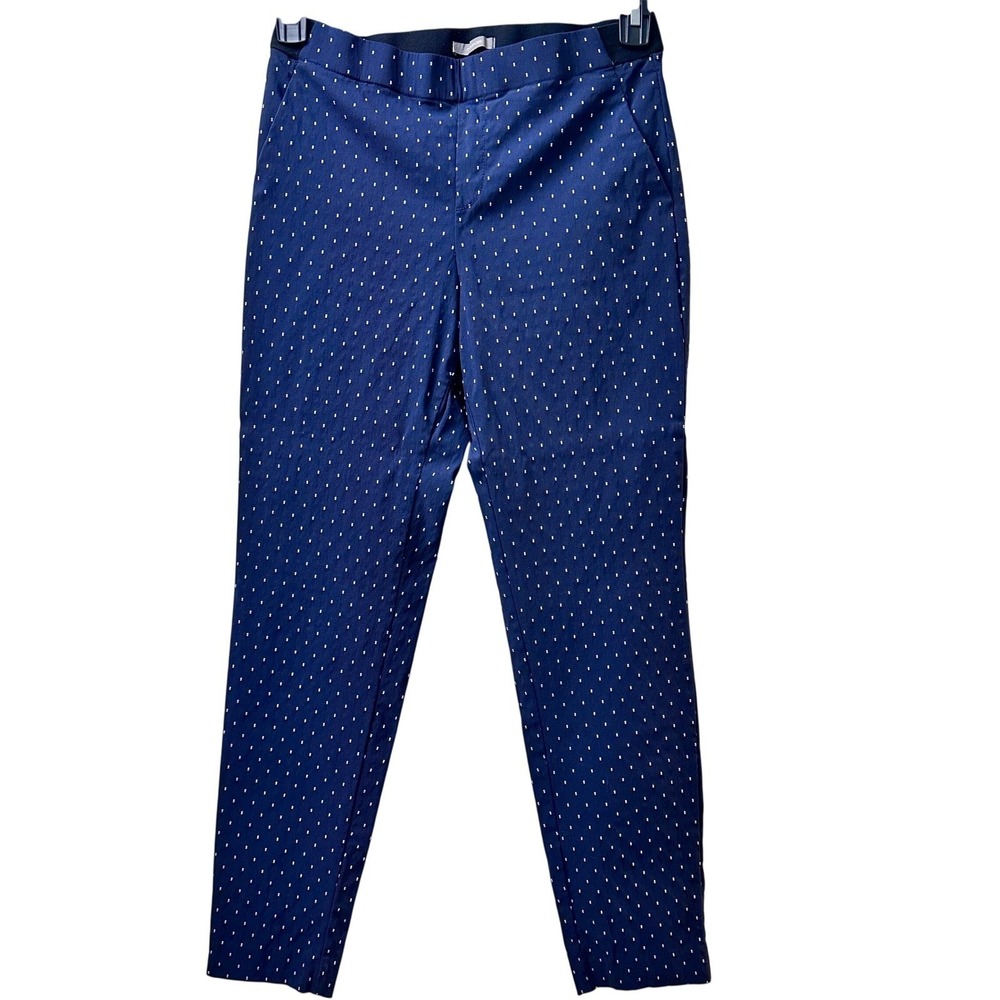 Navy Slim Tapered Business Pants Micro Dot Pull On Size Medium